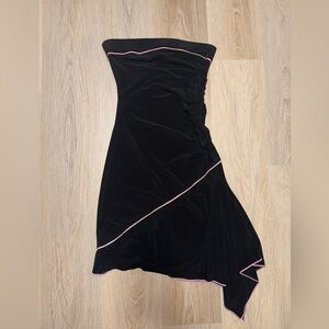 Stacy Y2K Black Strapless Asymmetrical Dress with Pink Trim - Size Small
